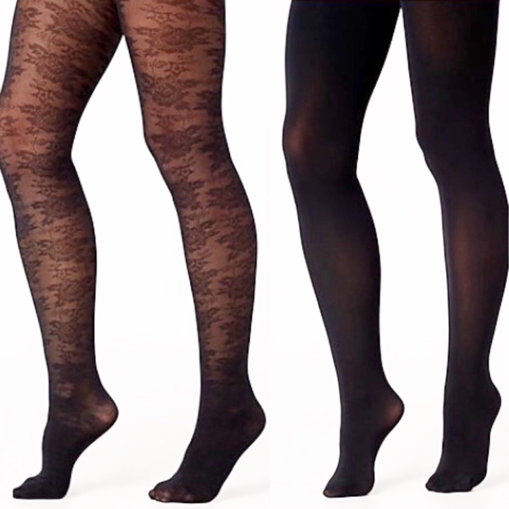 LEGACY Lace & Solid Tights 2-pack Black Size G/H